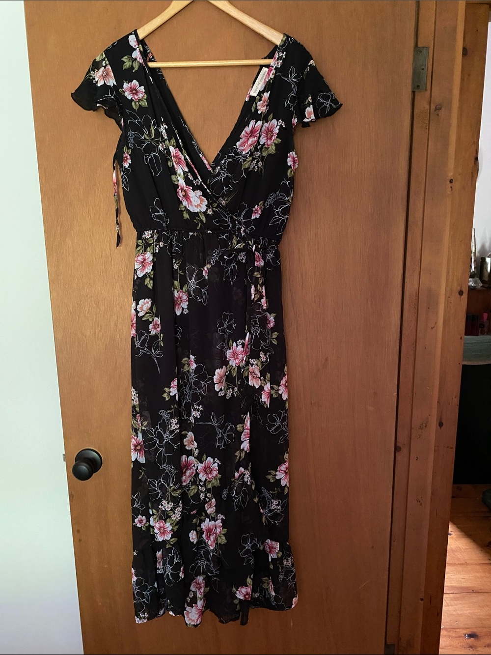band of gypsies black dress Maxi with Pink Floral Print Girl's Asymmetrical Dress Sewing seofix2025 Shoe size:44/10